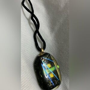 MURANO GLASS Vintage Black and Gold Pendant Necklace